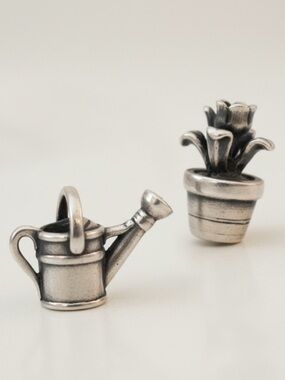 James Avery Silver Watering Can and Flower Pot Charms